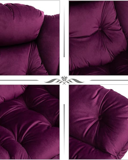 HollyHOME Fabric Lazy Chair with Foldable Ottoman, Accent Comfy Lounge Arm Chair and Folding Footrest Stool Set, Leisure Sofa Reading Chair and Footstool for Living Room, Bedroom, Dorm, Deep Purple - LeafyLoom