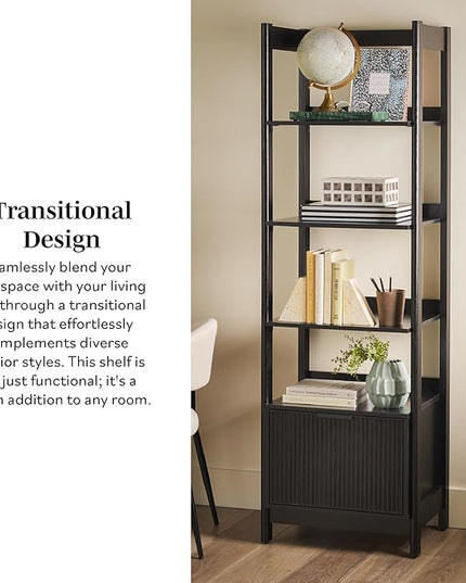 Walker Edison Modern Narrow Open Bookshelf Bottom, 22 Inch, One-Drawer Black - LeafyLoom