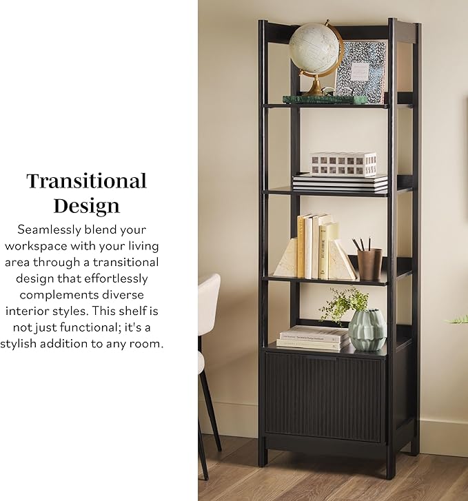 Walker Edison Modern Narrow Open Bookshelf Bottom, 22 Inch, One-Drawer Black - LeafyLoom