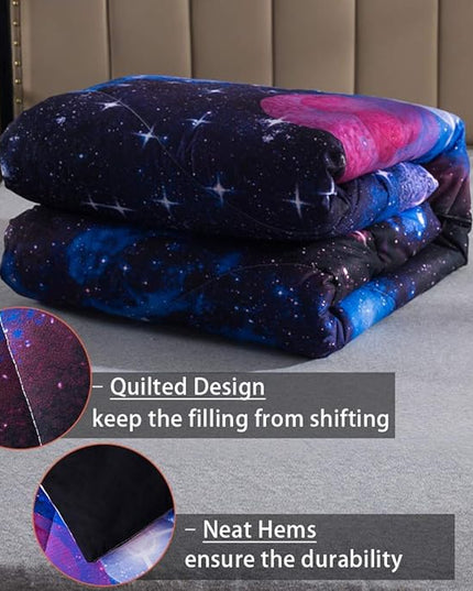 Litanika 3D Galaxy Comforter Twin(66x90lnch), 2 Pieces(1 Galaxy Comforter, 1 Pillowcase), Universe Cloud Outer Space Comforter, Microfiber Bedding Set for Boys Kids - LeafyLoom