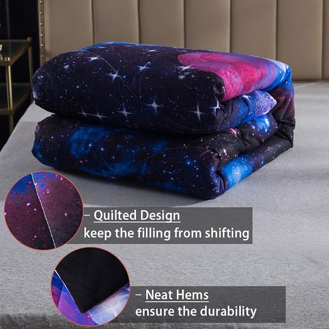 Litanika 3D Galaxy Comforter Queen(90x90lnch), 3 Pieces(1 Galaxy Comforter, 2 Pillowcases), Universe Cloud Outer Space Comforter, Microfiber Bedding Set for Boys Kids - LeafyLoom
