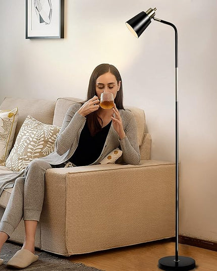 NIOSTA Floor Lamp, Industrial Floor Lamp Height Adjustable 360°Rotation Lampshade Modern Standing Lamp, Floor Lamps for Living Room, Office, Bedroom Reading, Work etc(Black) - LeafyLoom