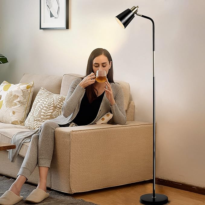 NIOSTA Floor Lamp, Industrial Floor Lamp Height Adjustable 360°Rotation Lampshade Modern Standing Lamp, Floor Lamps for Living Room, Office, Bedroom Reading, Work etc(Black) - LeafyLoom