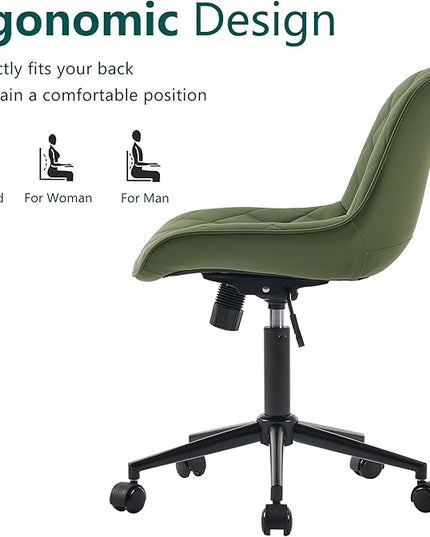 YOUNUOKE Office Chair Desk Chair with Wheels, Thick Upholstery Comfy Armless Task Chair, Home Office Chair Faux Leather Swivel Desk Chairs, Waiting Reception Chair Computer Chair, Olive Green - LeafyLoom