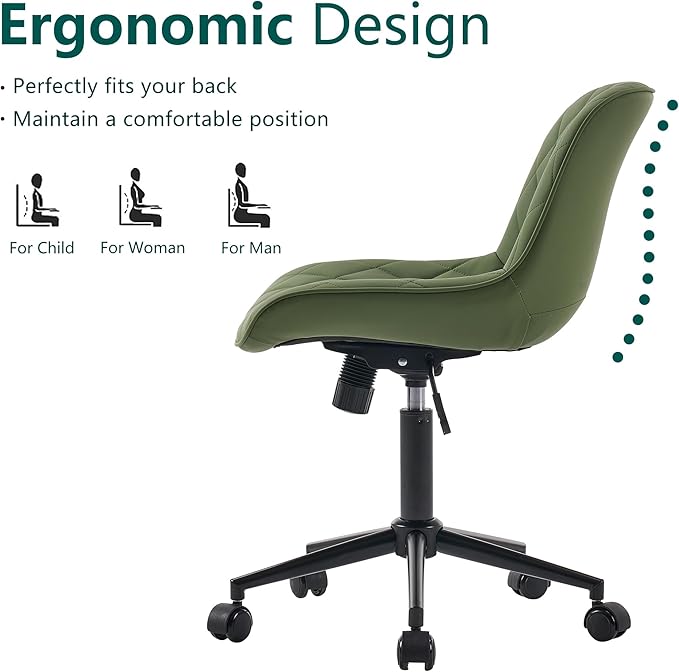 YOUNUOKE Office Chair Desk Chair with Wheels, Thick Upholstery Comfy Armless Task Chair, Home Office Chair Faux Leather Swivel Desk Chairs, Waiting Reception Chair Computer Chair, Olive Green - LeafyLoom