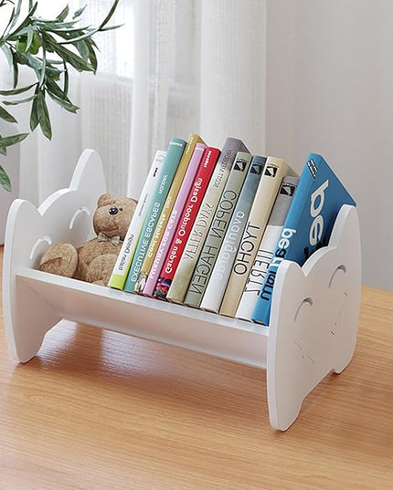 kids Bookshelf, Desktop Bookshelf, Tilted Mini Bookshelf for Desk, Tabletop Bookshelf, Book Shelf for Books Magazine CD, Tiny Bookshelf and Storage Rack in Living Room/Office/Home. - LeafyLoom