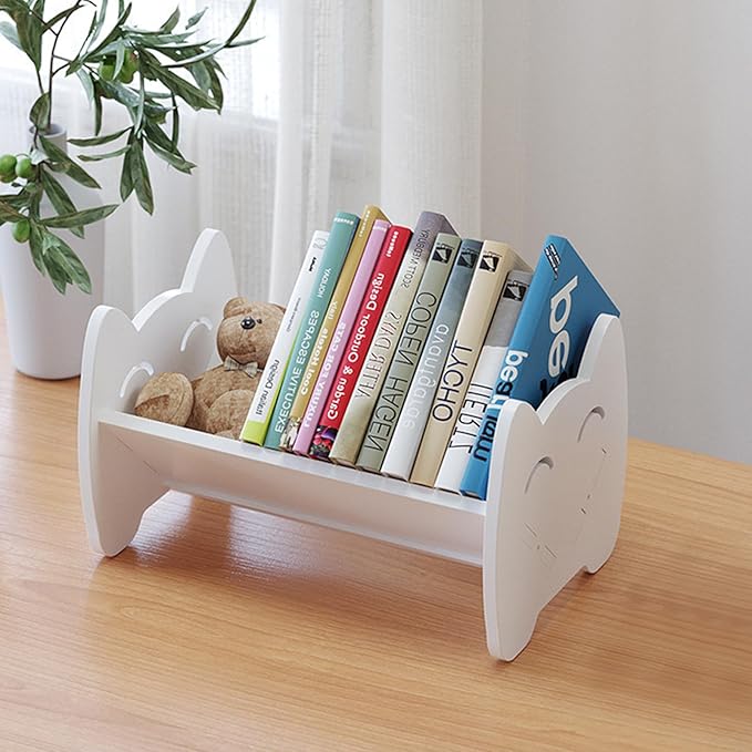 kids Bookshelf, Desktop Bookshelf, Tilted Mini Bookshelf for Desk, Tabletop Bookshelf, Book Shelf for Books Magazine CD, Tiny Bookshelf and Storage Rack in Living Room/Office/Home. - LeafyLoom