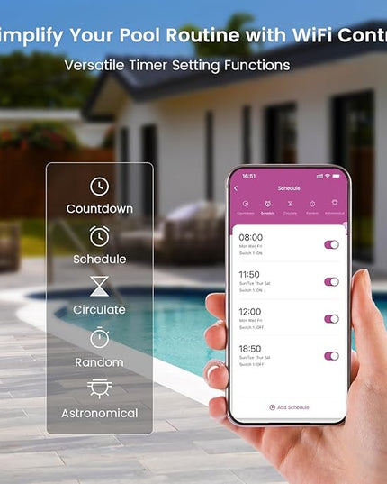 SURAIELEC WiFi Pool Timer, Outdoor Indoor Smart Switch, 40 AMP, 2HP, 120, 240, 277 VAC, Heavy Duty Pool Controller Light Timer Box for Pool Pump, Water Heater, Spa, Powerful Electrical Appliances SURAIELEC