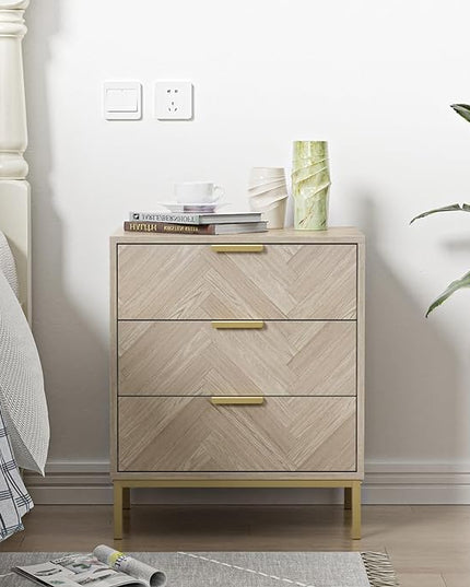 Anmytek 3 Drawer Nightstand for Bedroom, Modern Wood Nightstand Square Bedside Table End Table with Storage for Bedroom Room, Sofa, Natural Oak, H0099 - LeafyLoom