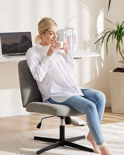 OLIXIS Cross Legged Armless Wide Adjustable Swivel Padded Home Office Desk Chair, Grey - LeafyLoom