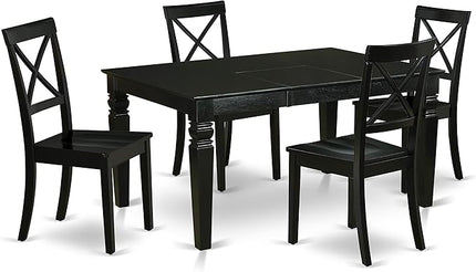 East West Furniture WEBO5-BLK-W 5 Piece Room Set Includes a Rectangle Kitchen Table with Butterfly Leaf and 4 Dining Chairs, 42x60 Inch, Black - LeafyLoom