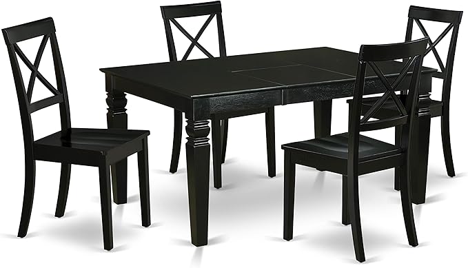 East West Furniture WEBO5-BLK-W 5 Piece Room Set Includes a Rectangle Kitchen Table with Butterfly Leaf and 4 Dining Chairs, 42x60 Inch, Black - LeafyLoom