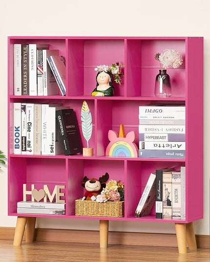LEYAOYAO Bookshelf,3 Tier Book Shelf with Legs,Pink Modern Bookshelf,Large Freestanding Open Modern Bookshelves,Display Bookcases Decor Furniture for Nursery - LeafyLoom