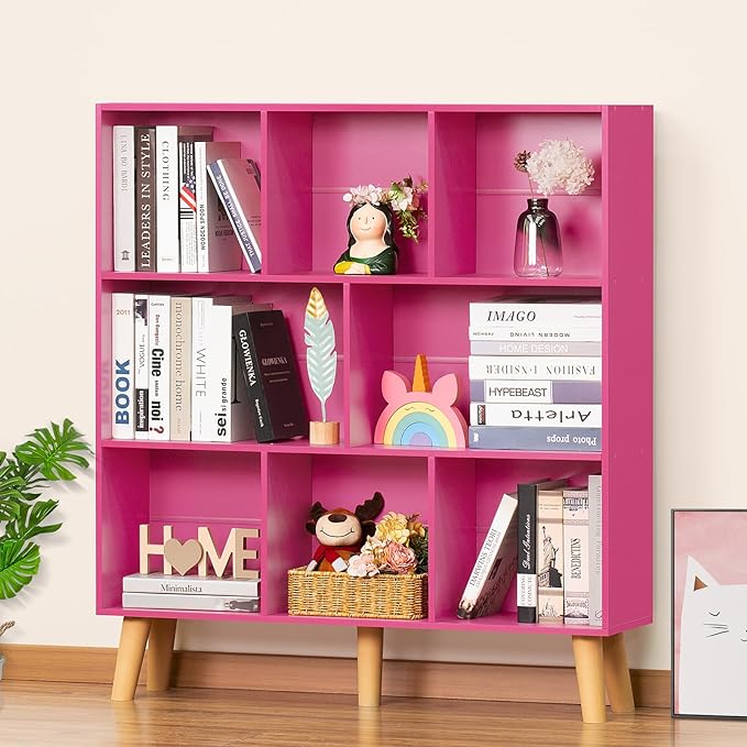 LEYAOYAO Bookshelf,3 Tier Book Shelf with Legs,Pink Modern Bookshelf,Large Freestanding Open Modern Bookshelves,Display Bookcases Decor Furniture for Nursery - LeafyLoom