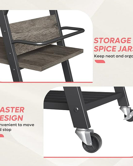 Bestier Coffee Bar Station, Kitchen Island Cart with Storage, Coffee Cart with Drawer, Paper Towel Holder and Lockable Wheels, Bar Table for Dinning Room Living Room, Gray - LeafyLoom