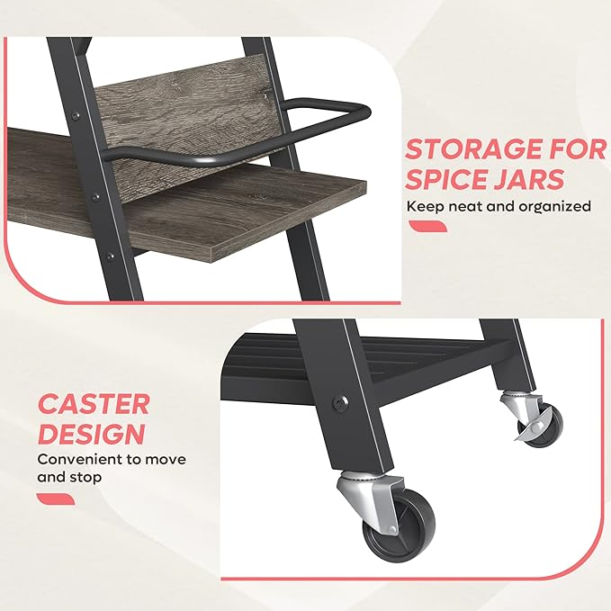 Bestier Coffee Bar Station, Kitchen Island Cart with Storage, Coffee Cart with Drawer, Paper Towel Holder and Lockable Wheels, Bar Table for Dinning Room Living Room, Gray - LeafyLoom