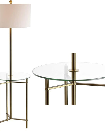 JONATHAN Y JYL3059A Charles 59" Metal/Glass LED Side Table and Floor Lamp Contemporary,Transitional for Bedrooms, Living Room, Office, Reading, Brass - LeafyLoom