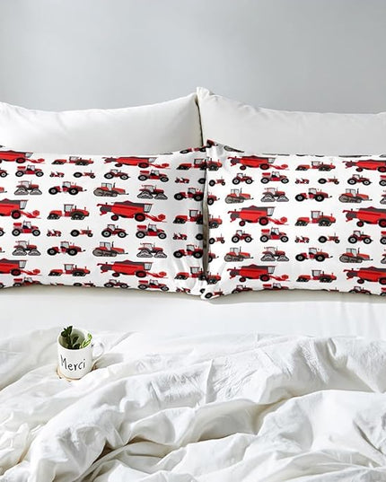 Erosebridal Red Tractor Comforter Set King Size Heavy Equipment Truck Down Comforter Kids Boys Girls Teens Harvester Tractor Bedding Set Construction Excavator Farm Equipment Quilt Set - LeafyLoom