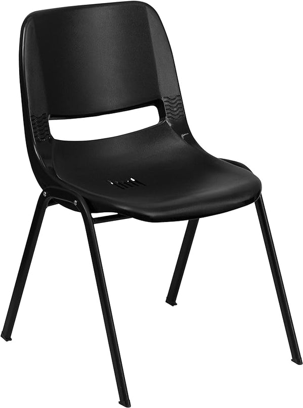 Flash Furniture HERCULES Series 440 lb. Capacity Kid's Black Ergonomic Shell Stack Chair with Black Frame and 12" Seat Height, Set of 1 - LeafyLoom