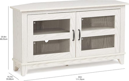 ROCKPOINT Modern Farmhouse 44inch Corner Universal TV Stand Living Room Storage Console, Entertainment Center,White - LeafyLoom
