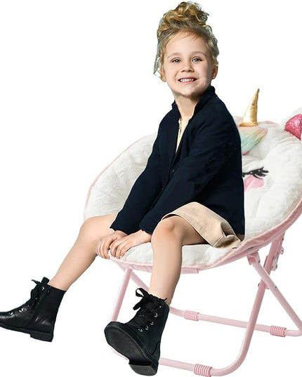 Heritage Kids Unicorn Saucer Chair, For Gaming Textile, White - LeafyLoom