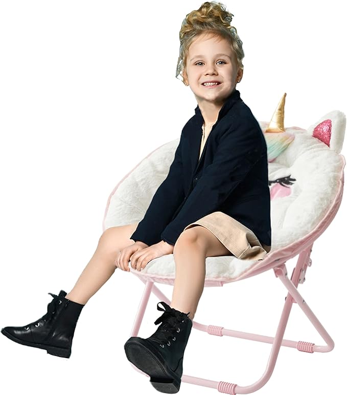 Heritage Kids Unicorn Saucer Chair, For Gaming Textile, White - LeafyLoom