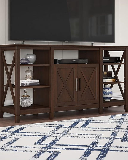 Bush Furniture Key West Tall Stand for 65 Inch TV, Farmhouse Entertainment Center with Storage, Bing Cherry - LeafyLoom