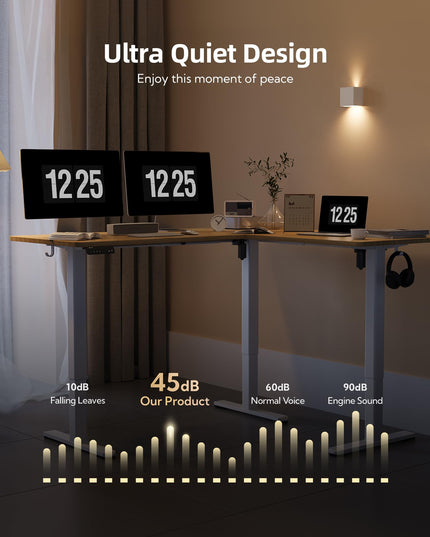 Claiks L Shaped Standing Desk Adjustable Height, Dual Motor Electric Corner Standing Desk, 63x55 inch Sit Stand up Desk with Splice Board, White LeafyLoom