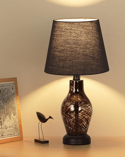 Bedside Table Lamp, 14 inch Glass Lamp for Living Room, Wine Bottle Shape Body, Bulb Included, Warm Ambient Lighting, Gift for Christmas New Year, Black - LeafyLoom