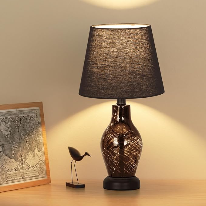 Bedside Table Lamp, 14 inch Glass Lamp for Living Room, Wine Bottle Shape Body, Bulb Included, Warm Ambient Lighting, Gift for Christmas New Year, Black - LeafyLoom