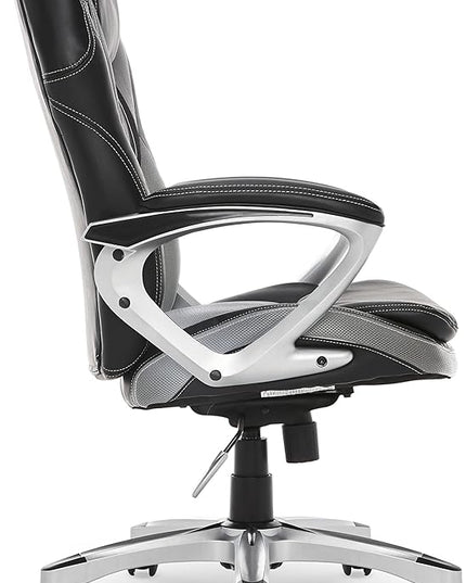 Serta Executive Office Padded Arms, Adjustable Ergonomic Gaming Desk Chair with Lumbar Support, Faux Leather and Mesh, Gray/Black - LeafyLoom