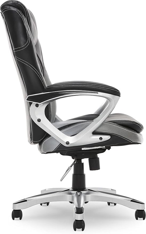 Serta Executive Office Padded Arms, Adjustable Ergonomic Gaming Desk Chair with Lumbar Support, Faux Leather and Mesh, Gray/Black - LeafyLoom