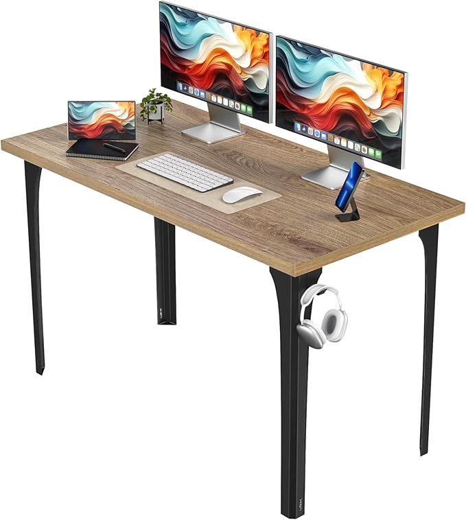 Home Office Computer Desk 47.2x23.6 inch gaming Desk, Modern and Minimalist home office desk, Home Office Desks, Study Desk, Craft table Black Metal Designed Frame, Natural Board color. - LeafyLoom