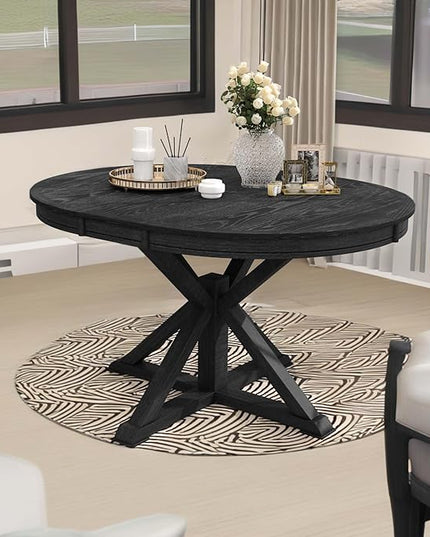NicBex Dining Table Contemporary Kitchen Table Farmhouse Rustic Retro Functional Extendable Dining Table with a 12" Leaf for Dining Room and Living Room Round Dining Table, Espresso - LeafyLoom