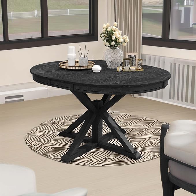 NicBex Dining Table Contemporary Kitchen Table Farmhouse Rustic Retro Functional Extendable Dining Table with a 12" Leaf for Dining Room and Living Room Round Dining Table, Espresso - LeafyLoom