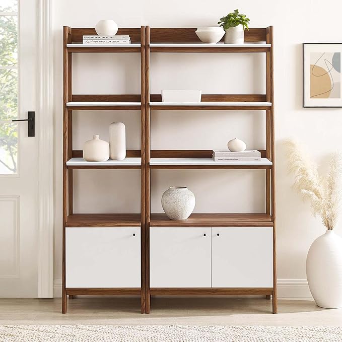 Modway Bookshelf Display Cases in Walnut White - Set of 2 - LeafyLoom