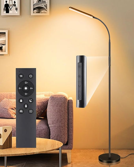 LED Pharmacy Floor Lamp - Tall Industrial Floor Lamp Design for Reading, Crafting, Work, 15W 1500LM Bright Reading Floor Lamp with Remote & Touch Control, for Living Room, Bedroom and Office - LeafyLoom