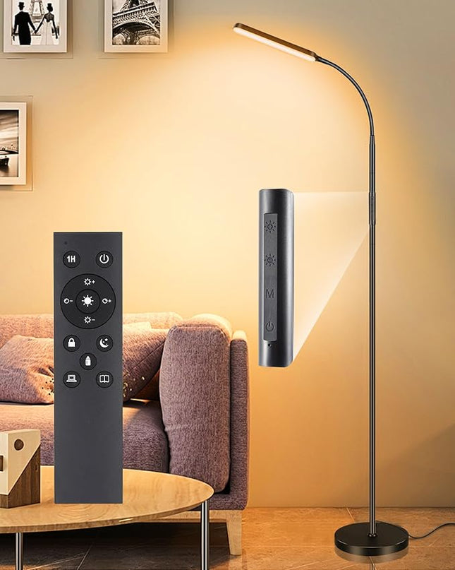 LED Pharmacy Floor Lamp - Tall Industrial Floor Lamp Design for Reading, Crafting, Work, 15W 1500LM Bright Reading Floor Lamp with Remote & Touch Control, for Living Room, Bedroom and Office - LeafyLoom