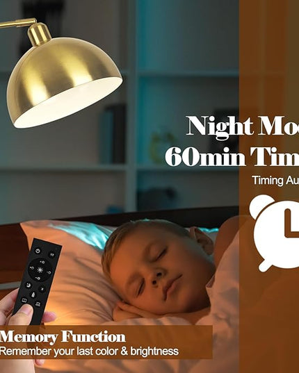 【Upgraded】 Arc Floor Lamps for Living Room - Stepless Dimmable Gold Tall Lamp with Remote Control & Color Temperature 9W LED Bulb, Over Couch Arched Reading Standing Lamp for Bedroom Brass - LeafyLoom