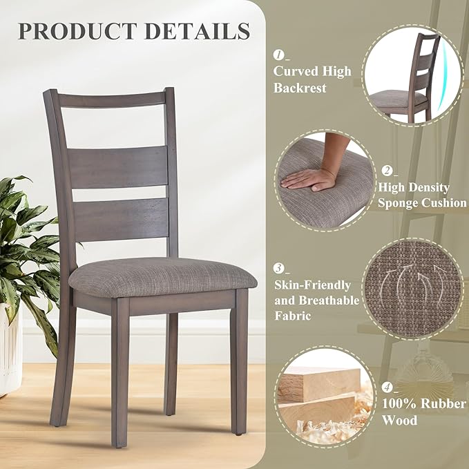 COLAMY Fabric Upholstered Dining Chairs Set of 2, Ladder High Back Dining Room Kitchen Side Chairs with Adjustable Foot Pegs, Light Brown - LeafyLoom