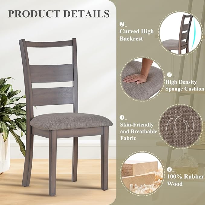 COLAMY Fabric Upholstered Dining Chairs Set of 6, Ladder High Back Dining Room Kitchen Side Chairs with Adjustable Foot Pegs, Light Brown - LeafyLoom