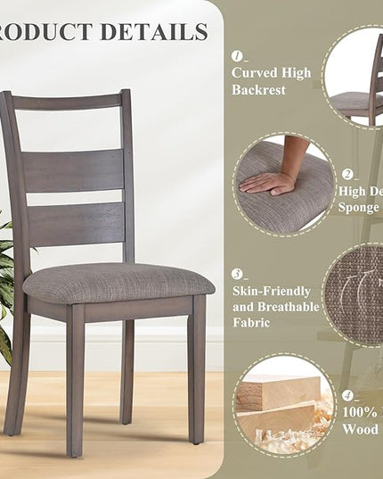 COLAMY Fabric Upholstered Dining Chairs Set of 4, Ladder High Back Dining Room Kitchen Side Chairs with Adjustable Foot Pegs, Light Brown - LeafyLoom