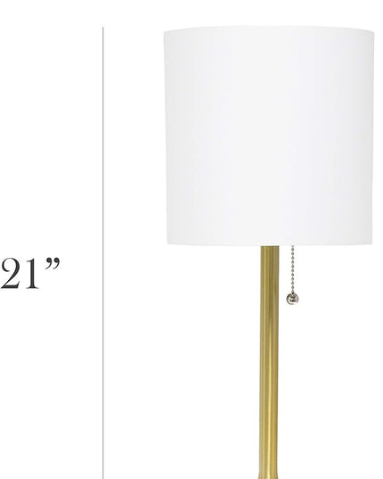 Simple Designs LT1076-GDW Tapered Fabric Drum Shade Table Lamp, Gold and White, 8 x 8 x 21 - LeafyLoom