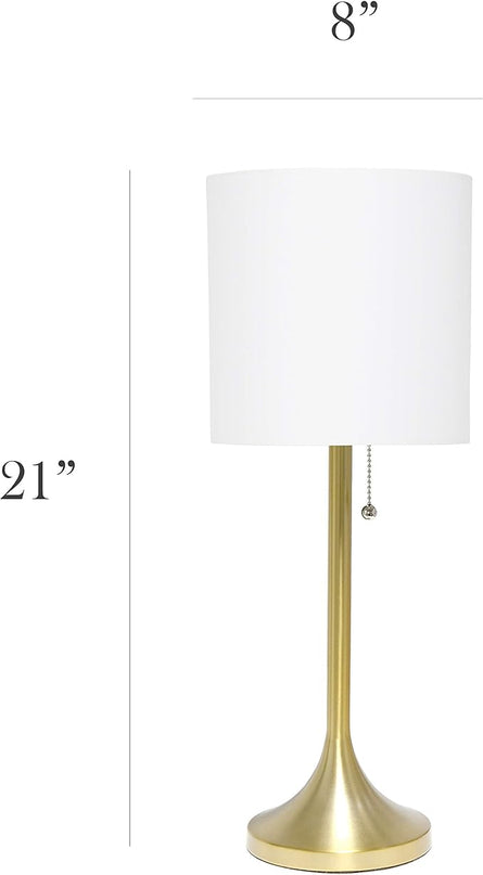 Simple Designs LT1076-GDW Tapered Fabric Drum Shade Table Lamp, Gold and White, 8 x 8 x 21 - LeafyLoom
