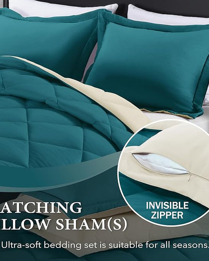 downluxe Twin Comforter Set - Teal Blue and White Twin Comforter, Soft Bedding Sets for All Seasons -2 Pieces - 1 Comforter (66"x92") and 1 Pillow Sham(20"x26") - LeafyLoom