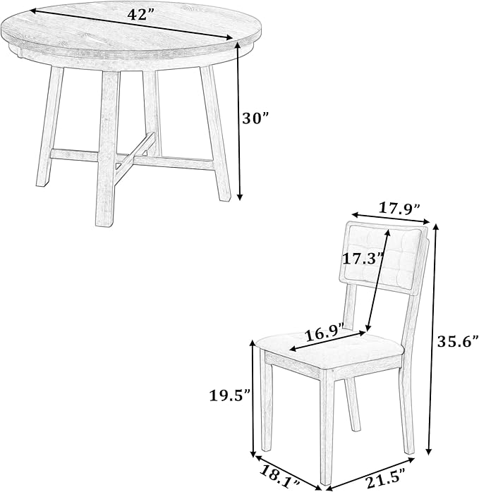 NicBex Round Dining Table for 4 Table Set Rustic 42Inch Round Dining Table Set with Cross Legs and Upholstered Dining Chairs, Space-Saving Dinette for Kitchen, Dining Room, Natural Wood - LeafyLoom