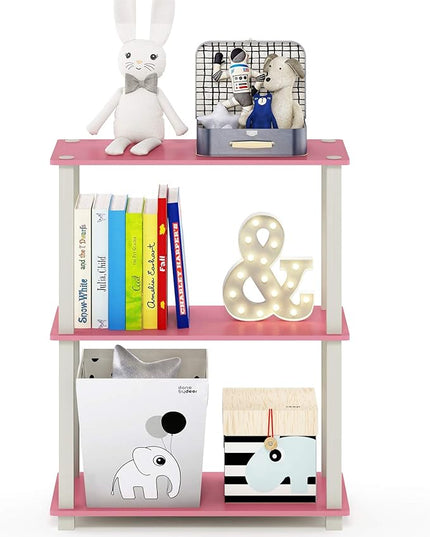 Furinno Turn-S-Tube 3-Tier Compact Multipurpose Shelf Display Rack with Square Tube, Pink/White - LeafyLoom