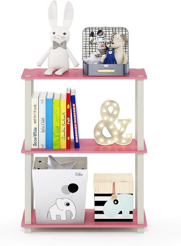 Furinno Turn-S-Tube 3-Tier Compact Multipurpose Shelf Display Rack with Square Tube, Pink/White - LeafyLoom