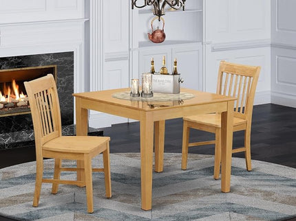 East West Furniture Oxford 3 Piece Kitchen Set Contains a Square Table and 2 Dining Room Chairs, 36x36 Inch, OXNO3-OAK-W - LeafyLoom