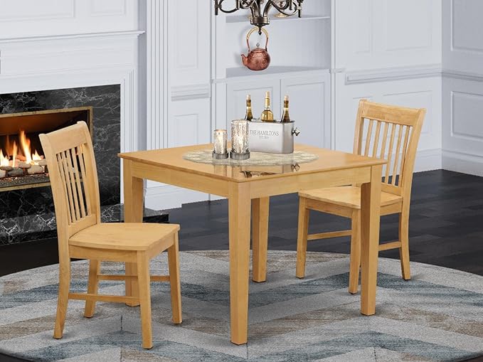 East West Furniture Oxford 3 Piece Kitchen Set Contains a Square Table and 2 Dining Room Chairs, 36x36 Inch, OXNO3-OAK-W - LeafyLoom